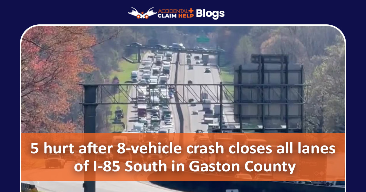 5 hurt after 8-vehicle crash closes all lanes of I-85 South in Gaston County
