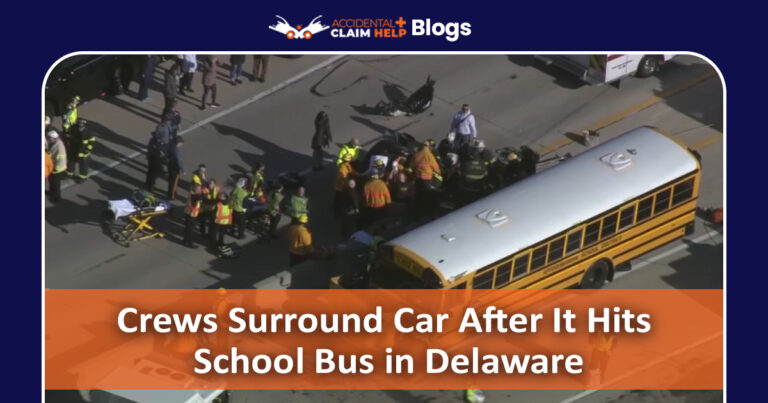 Crews Surround Car After It Hits School Bus in Delaware